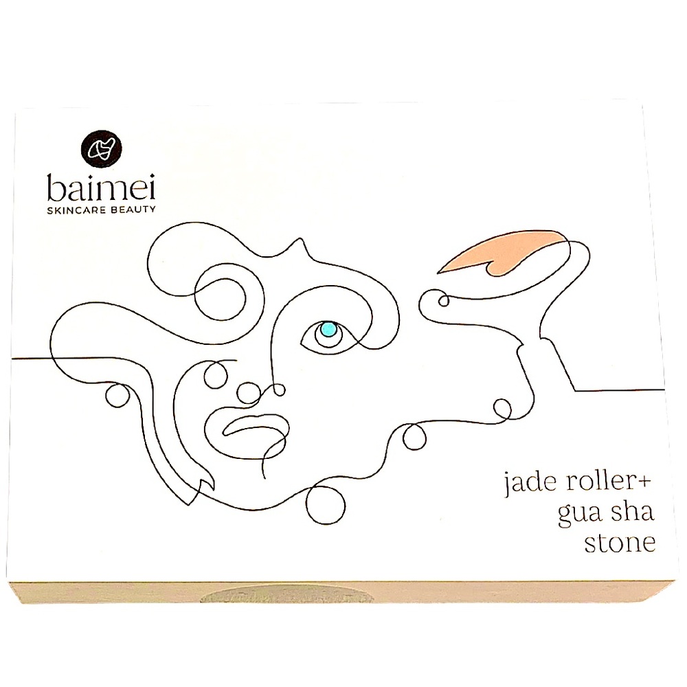 Baimei Jade Roller & Gua Sha Set Natural Jade Facial Massage Tool NIB